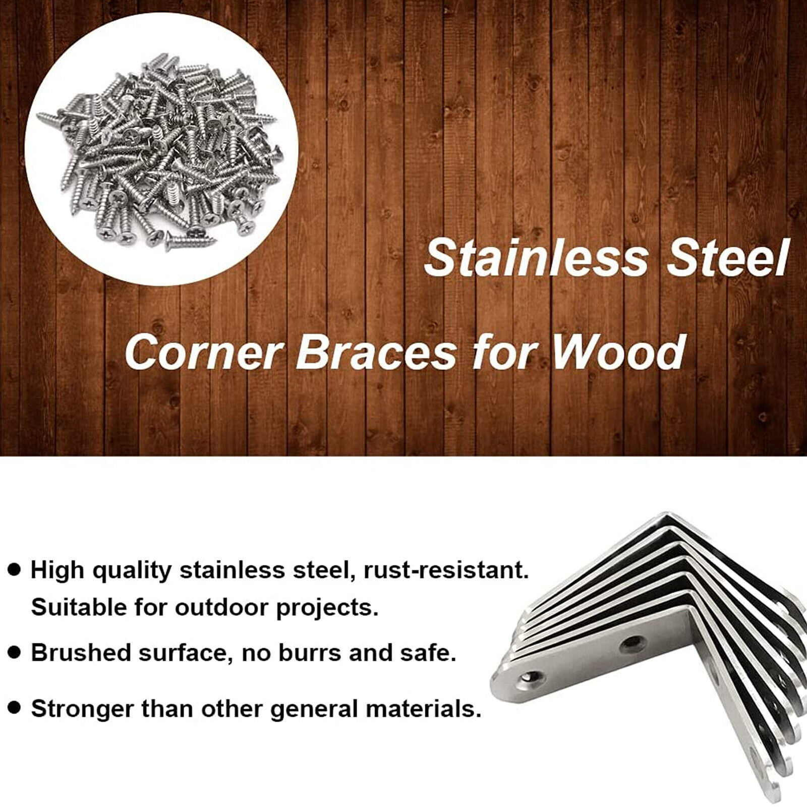 1.5″ L Shape Bracket Corner Brace Stainless Steel Shelf Right Angle w/Screws LOT