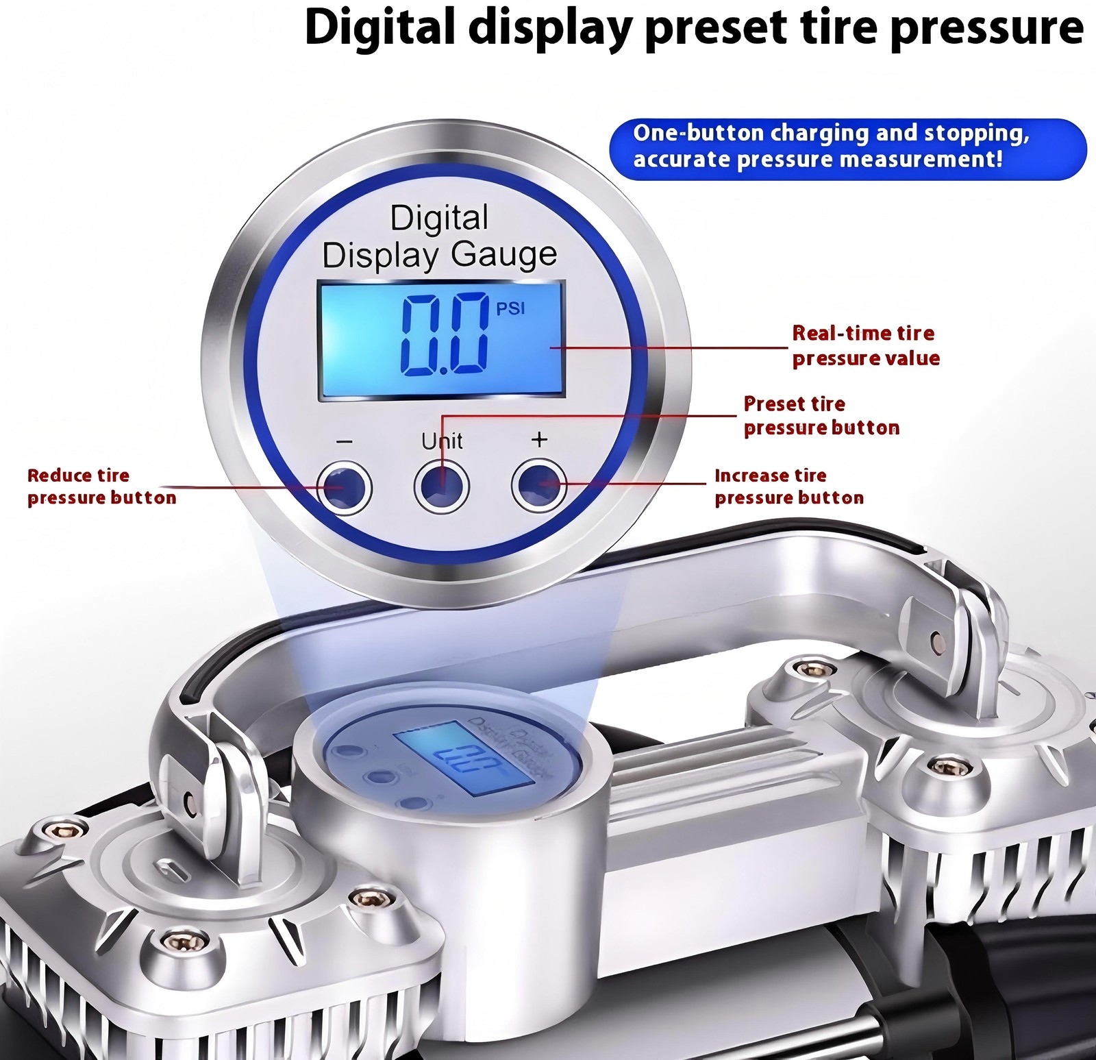 150 PSI Digital Display Tire Inflator Car Air Pump Compressor Portable Auto 12V