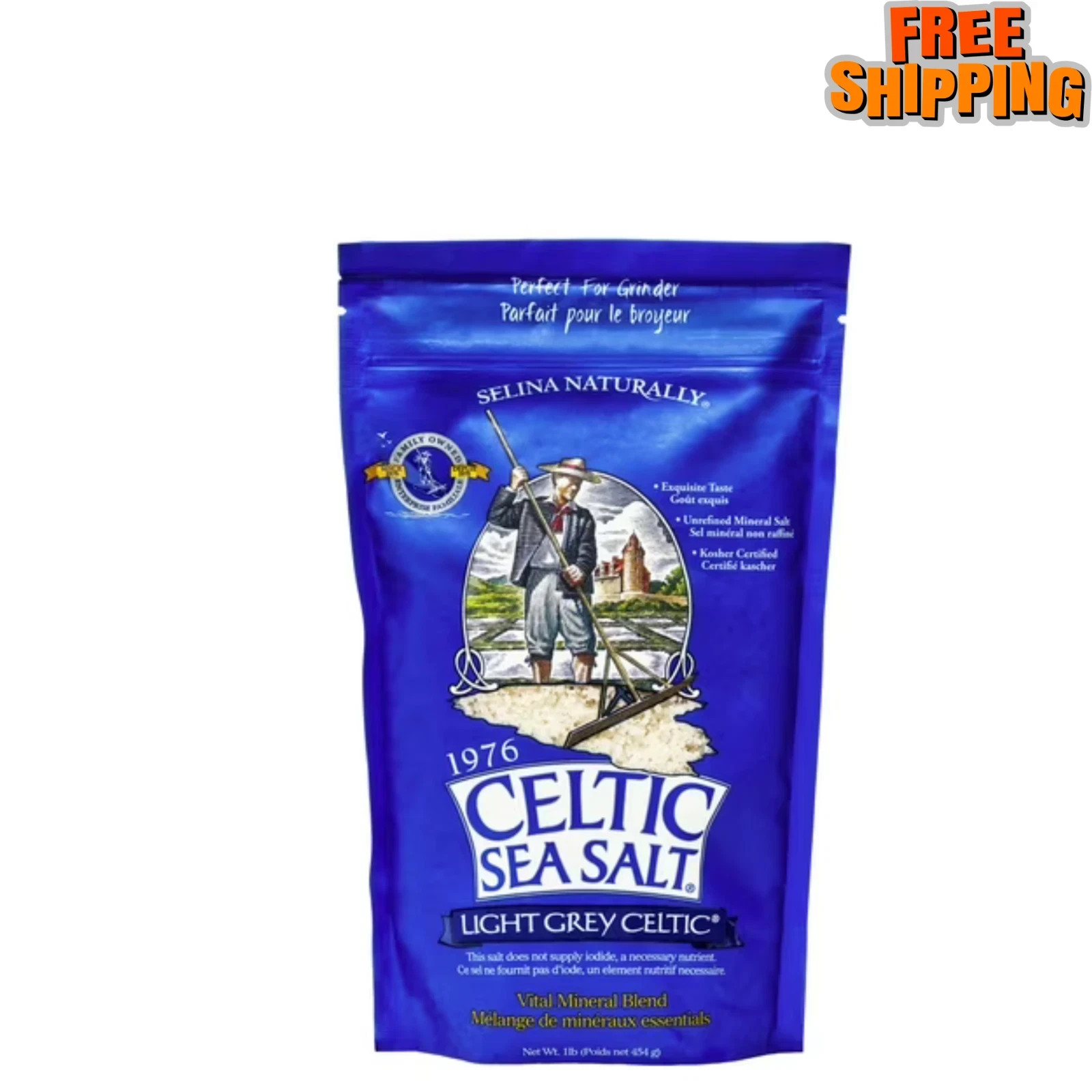 Light Grey Celtic Sea Salt 1 Pound Resealable Bag – free shipping