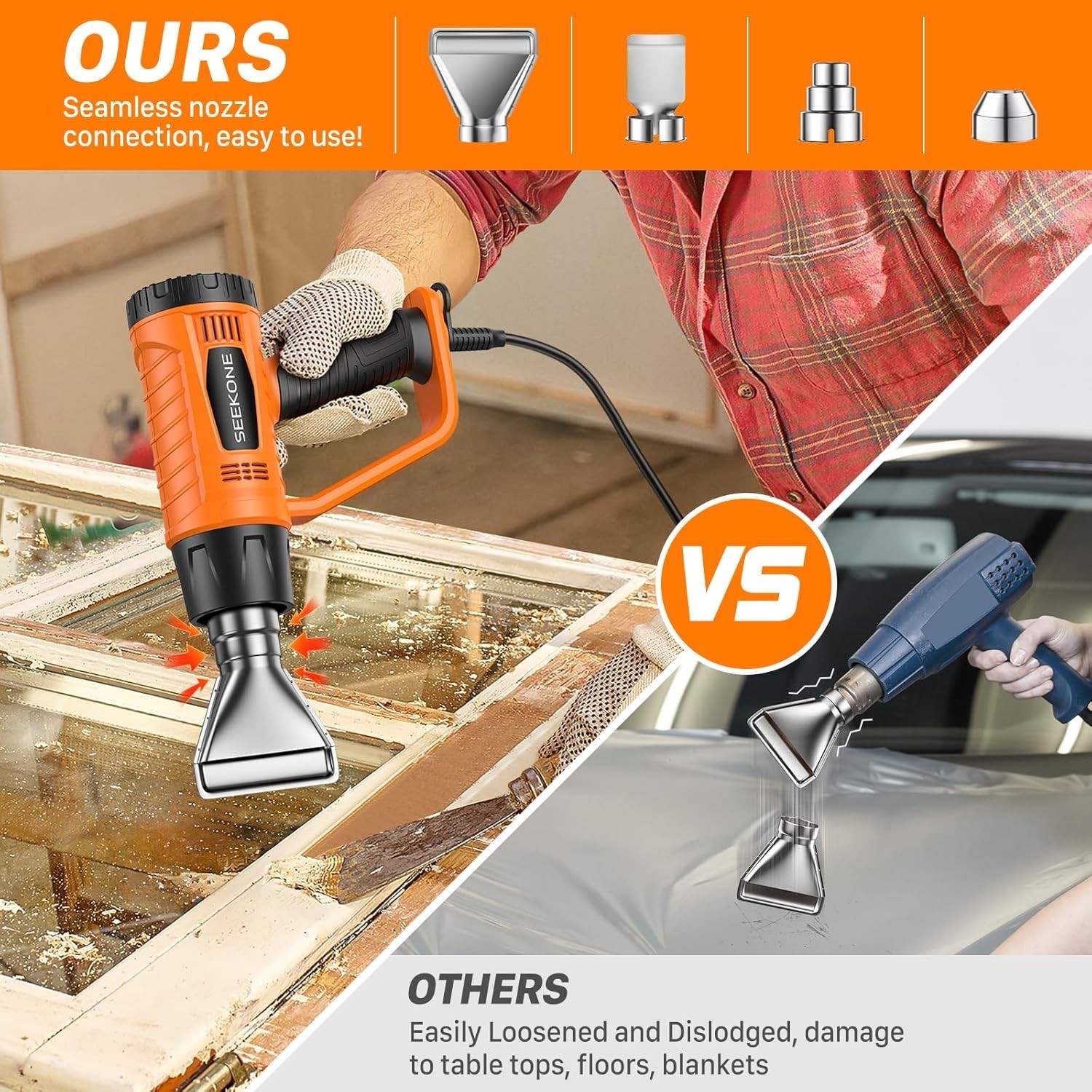 SEEKONE Heat Gun 1800W Heavy Duty Fast Heat Hot Air Gun Kit with 752℉&1112℉（400℃