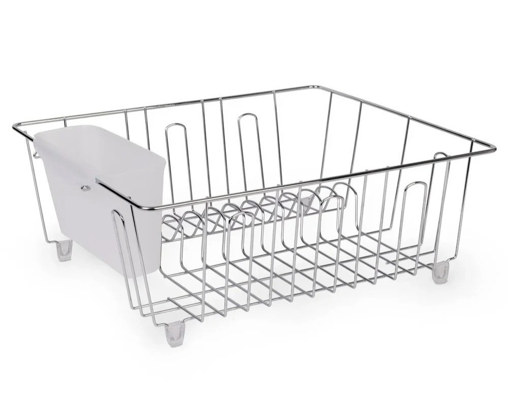 Kitchen Dish Drying Rack Stainless Steel Compact Drainer with Cutlery Cup USA