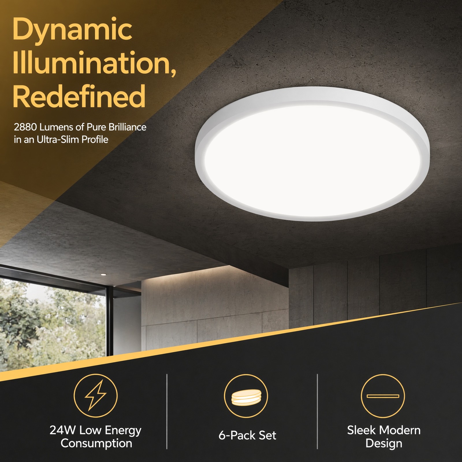 6 Pack 12 Inch 5CCT LED Ceiling Light Flush Mount Dimmable Fixture White 2880LM