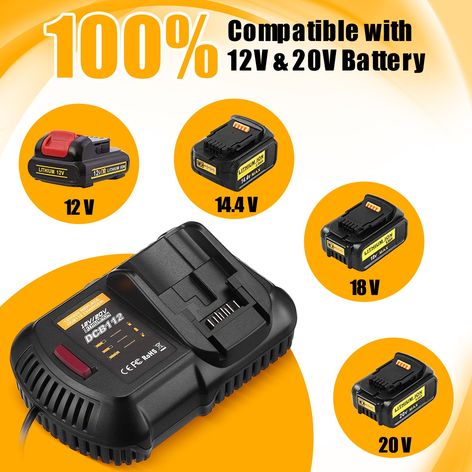 20 Volt for DeWalt 20V Max 8.0AH Lithium Battery/Charger DCB200 DCB200-2 DCB208