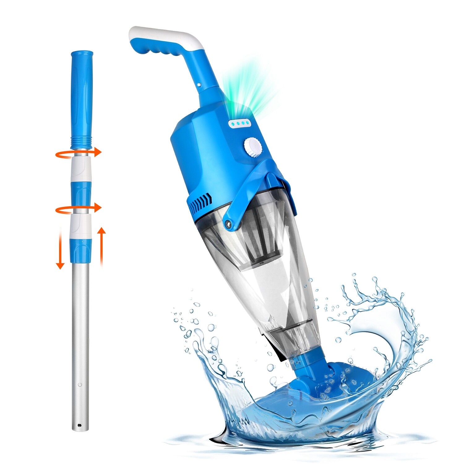 Cordless Pool Vacuum with Telescopic Pole Powerful Suction IPX8 Waterproof