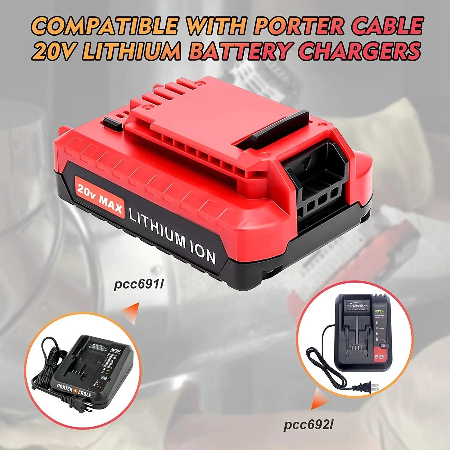 2PACK for PORTER CABLE 20V 20 Volt Lithium Battery /Charger Max PCC680L PCC685L