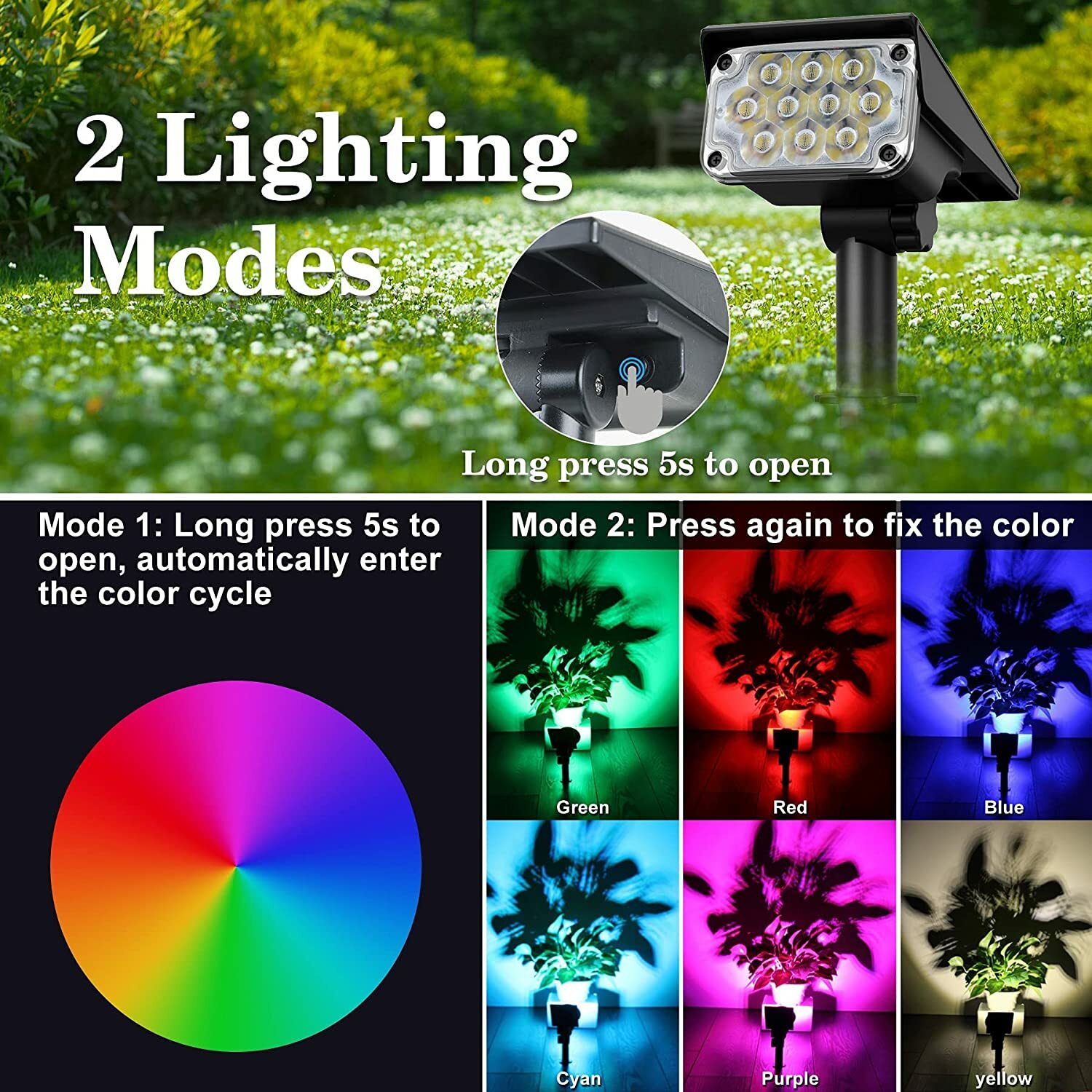 T-SUN 4Pks Solar Landscape Spotlights RGB LED Outdoor Garden Pathway Yard Lights