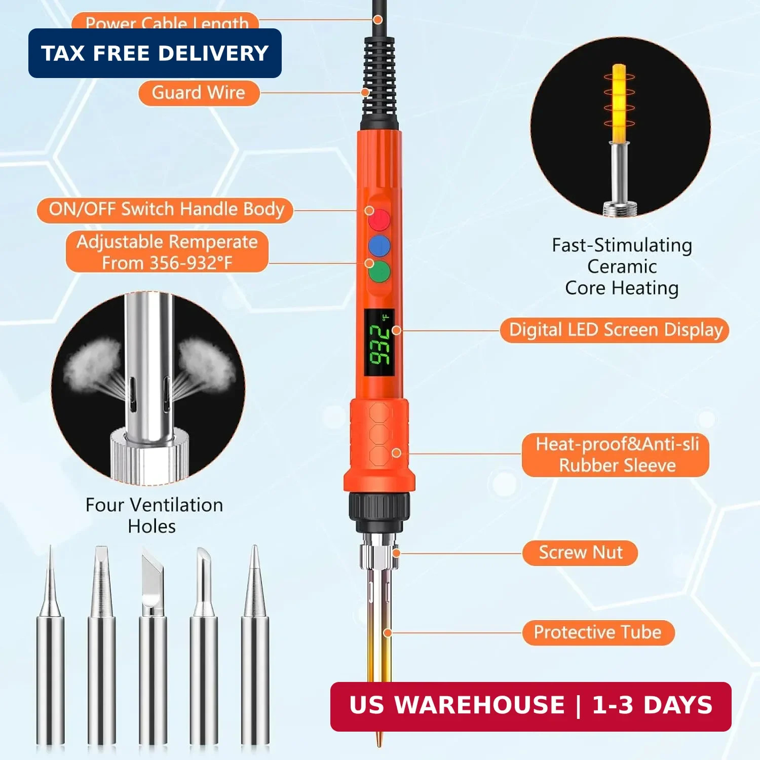 Soldering Iron Kit, 120W LED Digital Solder Iron Soldering Gun kit, Smart Temper