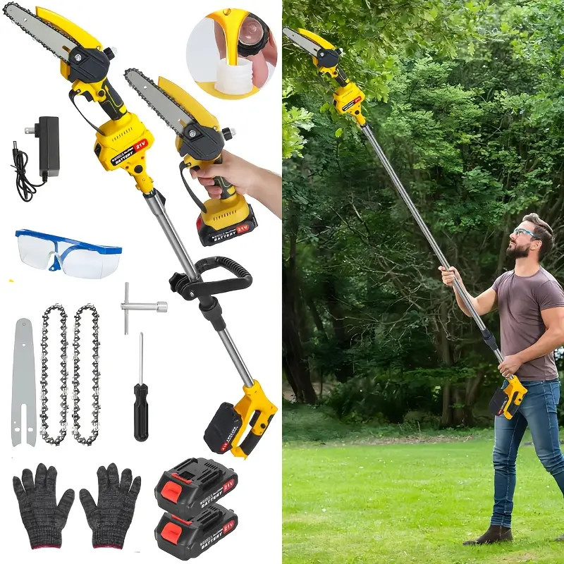 21V Cordless Pole Saw 6″ Mini Chainsaw 2-in-1 Tree Trimming Extension Rod Saw