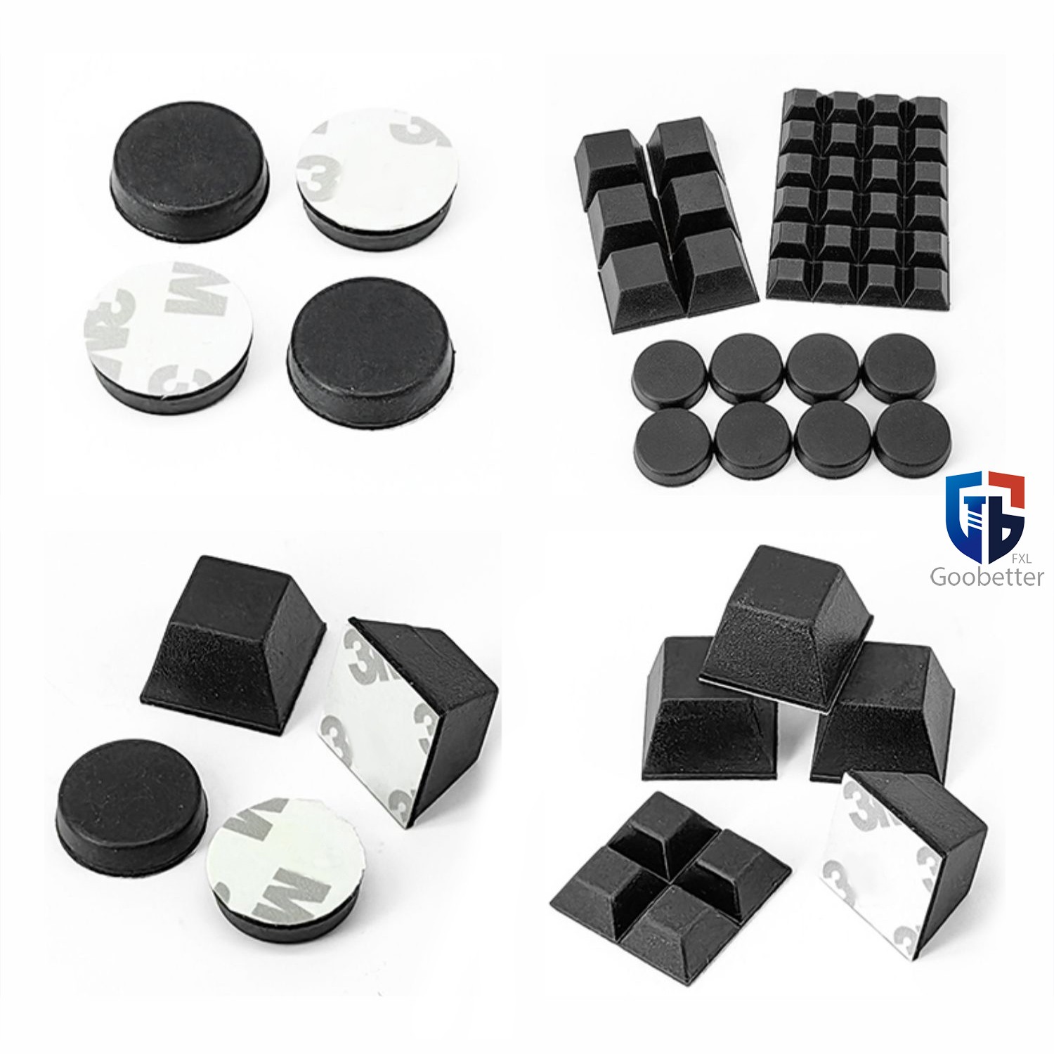 10x Rubber Feet Bumpons, Self Adhesive Pads, Black Round/Square, Small & Large