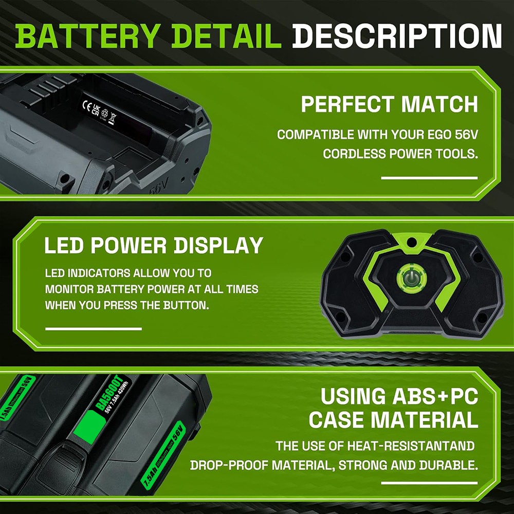 7.5Ah 56V Lithium-ion Battery For EGO BA5600T BA4200T BA2800 BA1400T CH2100 NEW