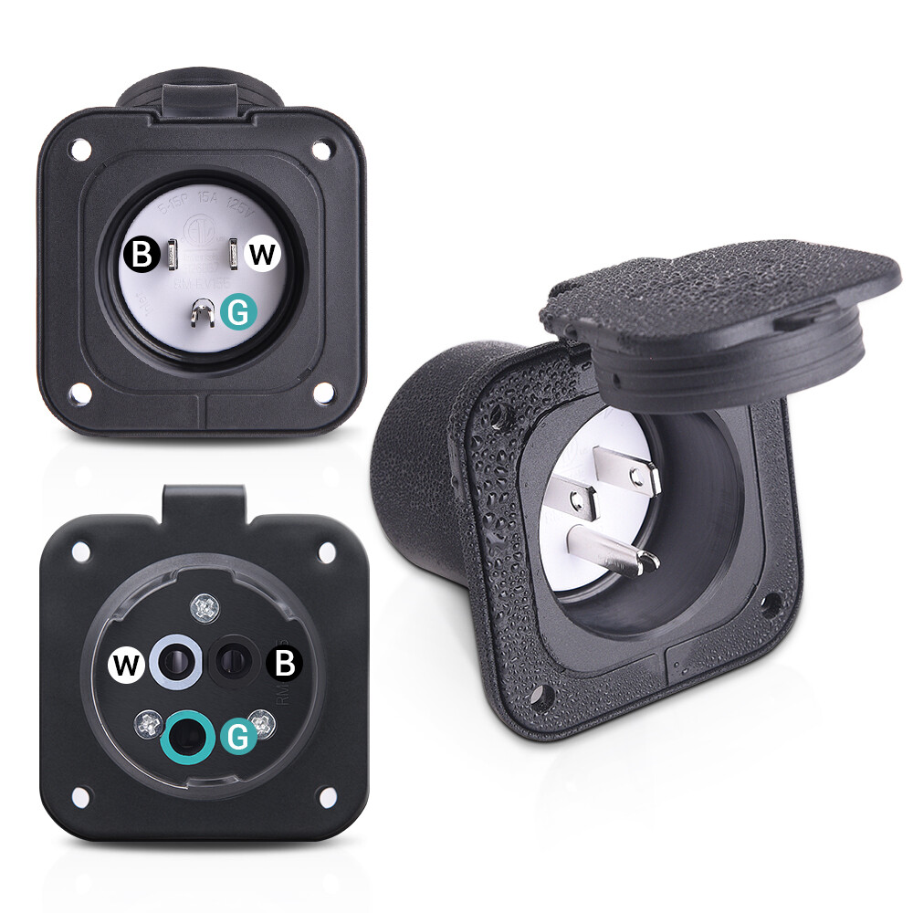 125V Shore Power Inlet Port Plug NEMA 5-15P Male Receptacle RV Flanged Inlet