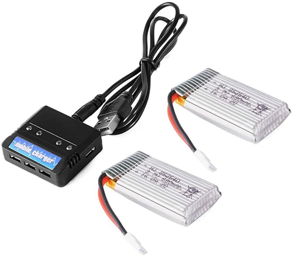 (2x BATTERY+charger) FOR AVIALOGIC 2PCS 3.7V 500mAh Rechargeable for Q9S Drone
