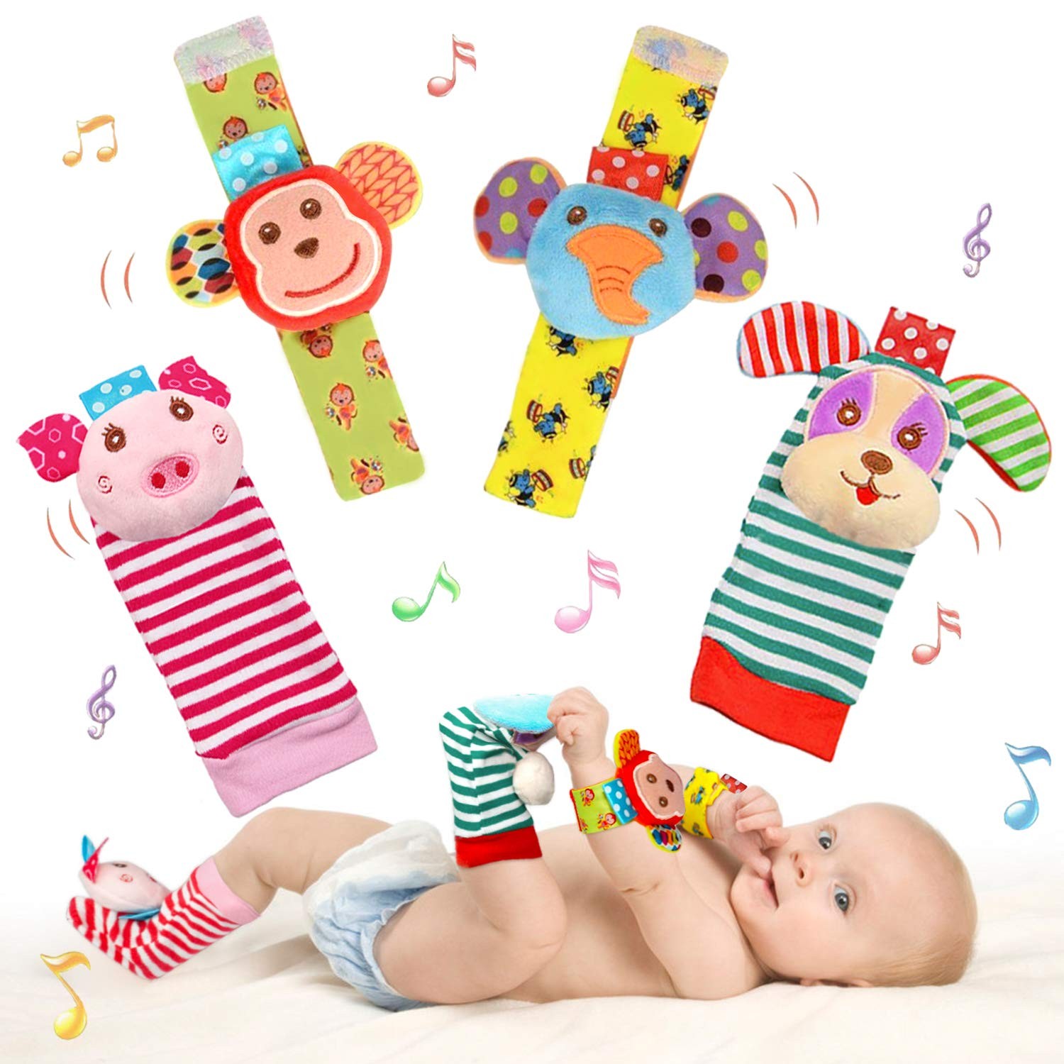 Infant Rattle Socks Toys 0 to 12 Months, Baby Wrist Rattle Foot Finder Socks Set