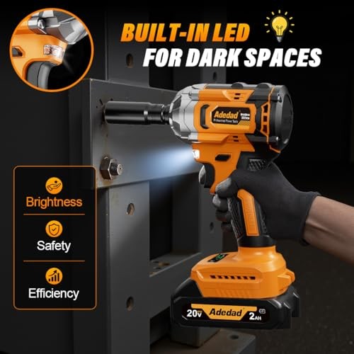 Brushless Impact Wrench 3-in-1 500N.m(369Ft-lbs) Torque 500N.m-2 batteries