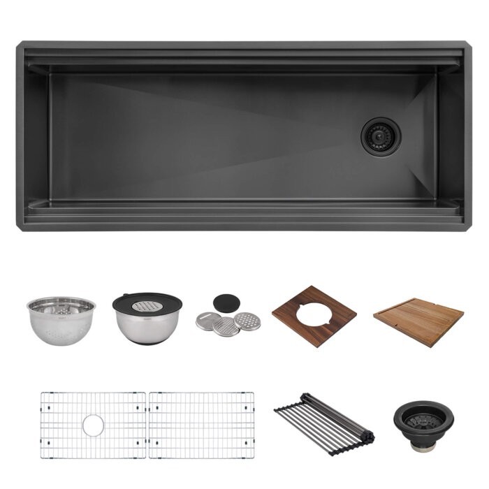 Ruvati 45″ Black Workstation Two-Tiered Undermount Sink- RVH6333BL (137474)