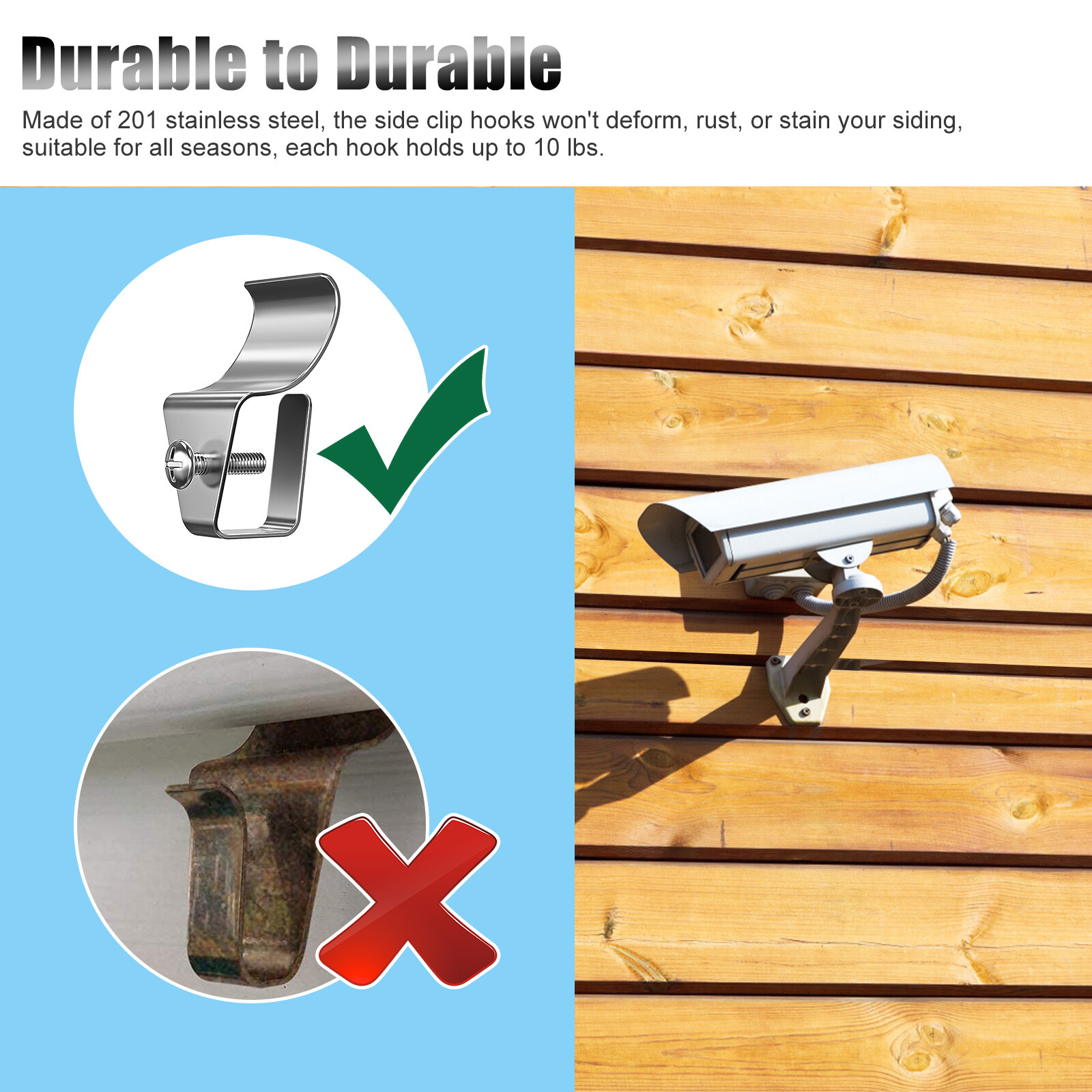 10Pcs Vinyl Siding Clips Hooks Heavy Duty Hanger No-Hole Needed Outdoor Cameras