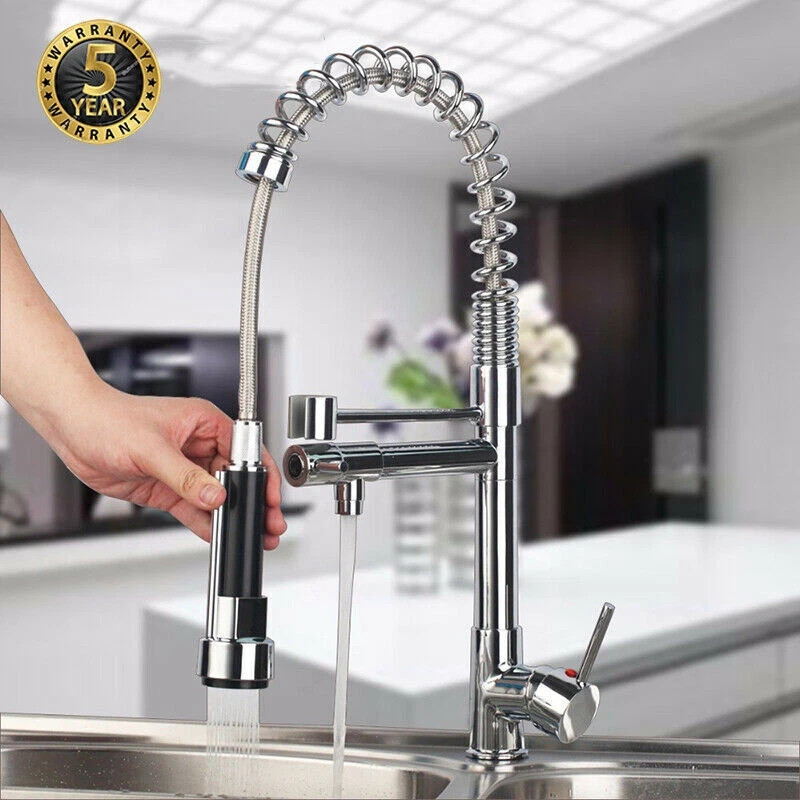Chrome Kitchen Faucet Swivel Single Handle Sink Pull Down Sprayer Mixer Tap