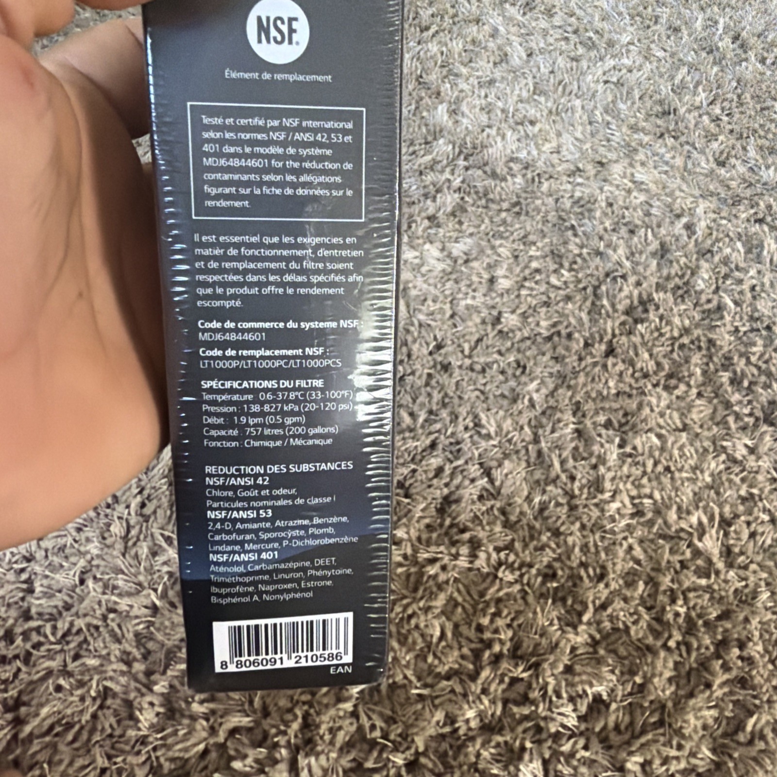 6 Months Genuine LG Water Filter Replacement Cartridge LT1000P/PC/PCS New Sealed