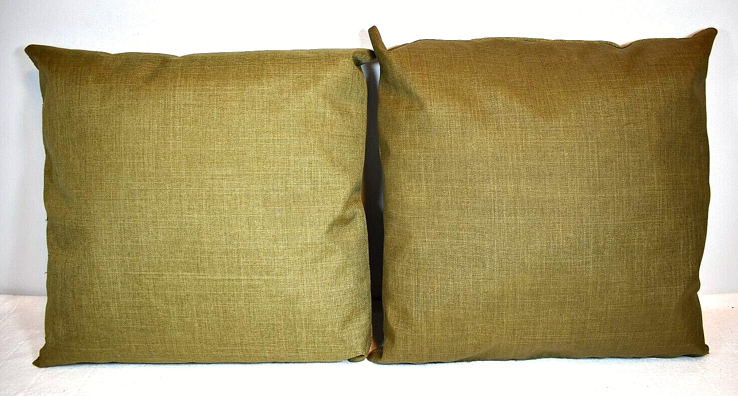 HANDCRAFTED Square Olive Green, Shiny Canvas Decorative Pillows (Set of 2)