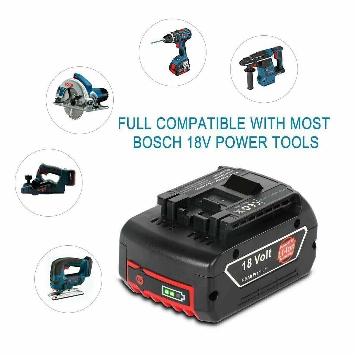 for Bosch BAT618 BAT609 18V 5000mAh Li-ion Battery BAT610G 620 GSR GSB 24618-01