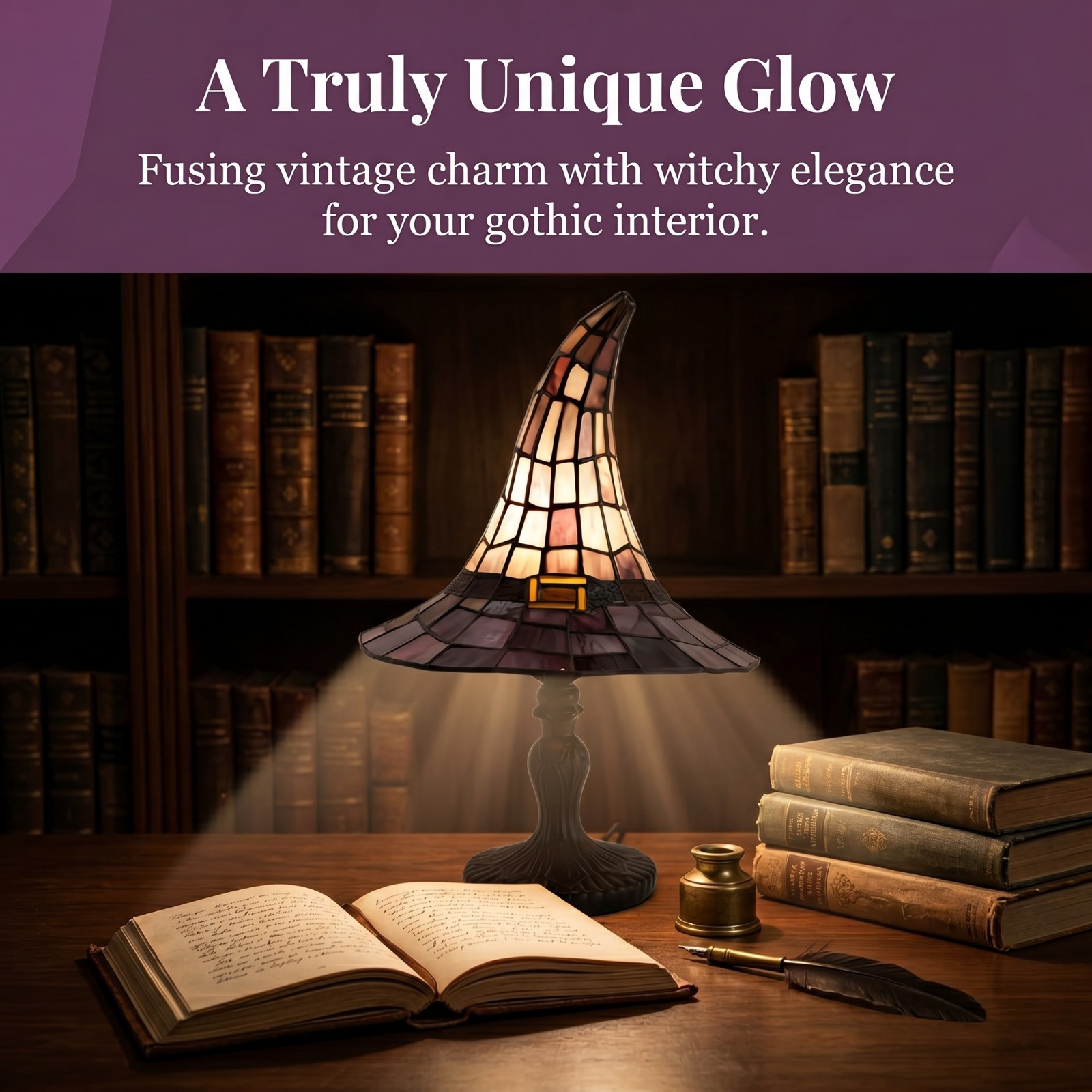 Stained Glass Witch Hat Lamp,USB Powered Gothic Wizard Hats Night Light