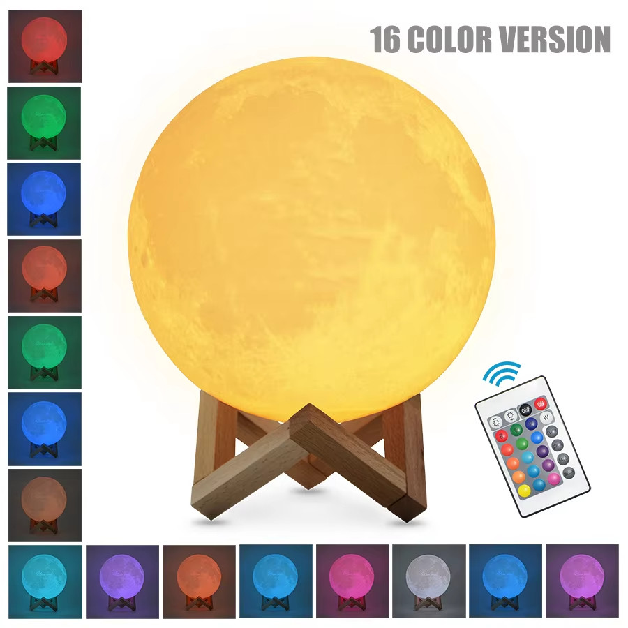 3D Moon Night Light Table Lamp USB Charging Remote Touch Control Home Decor Gift