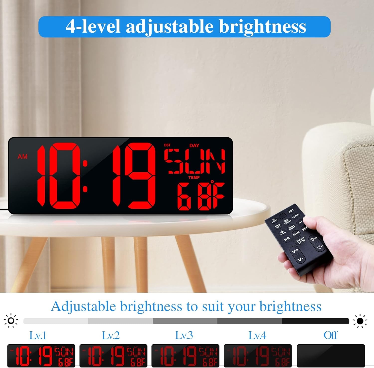 Large Digital Wall Clock with Remote Control 17.2″ LED Large Display Timer with