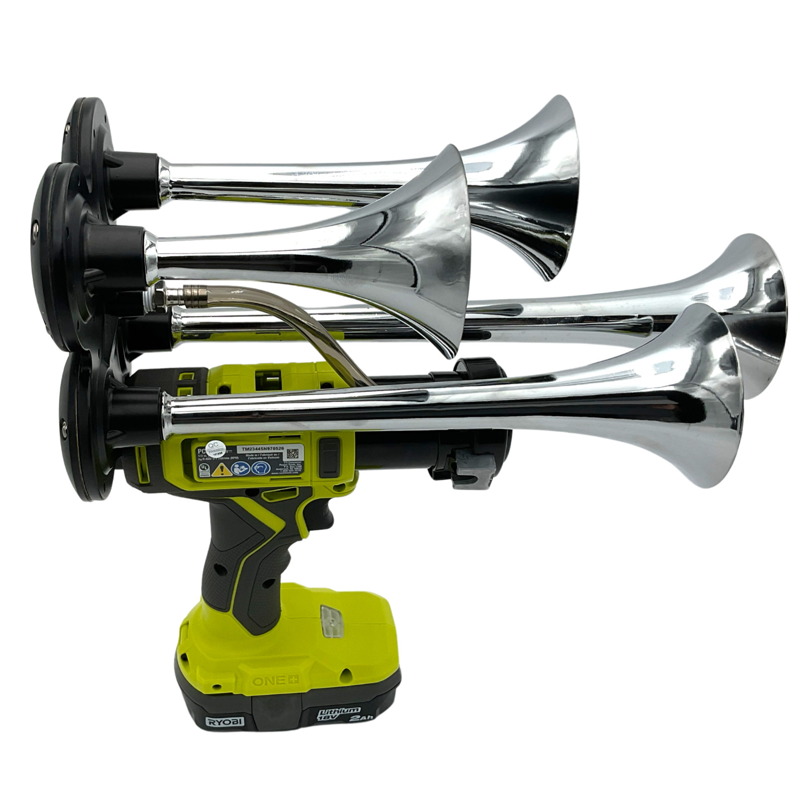 For Ryobi 18V Drill Train 4 Horn Quad Black Air Trumpets with Battery +Charger