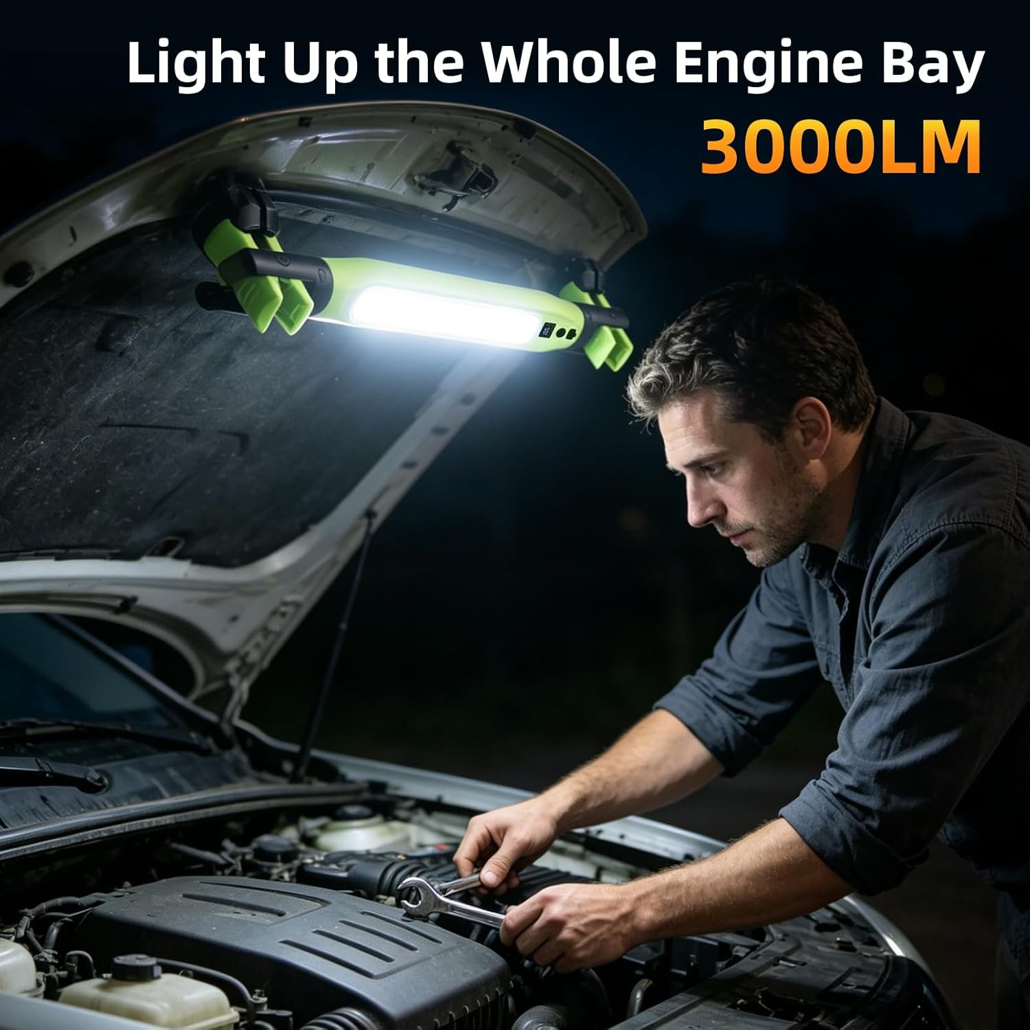 3000LM Rechargeable LED Work Light 525mm Magnetic Under Hood Light Bar with Hook