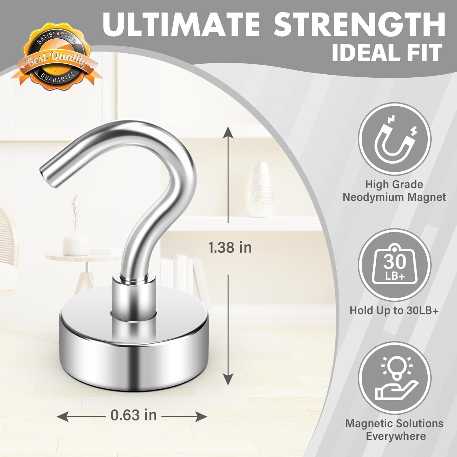 Magnetic Hooks Heavy Duty 30LB Strong Magnets Hanging Silver 8 Pack