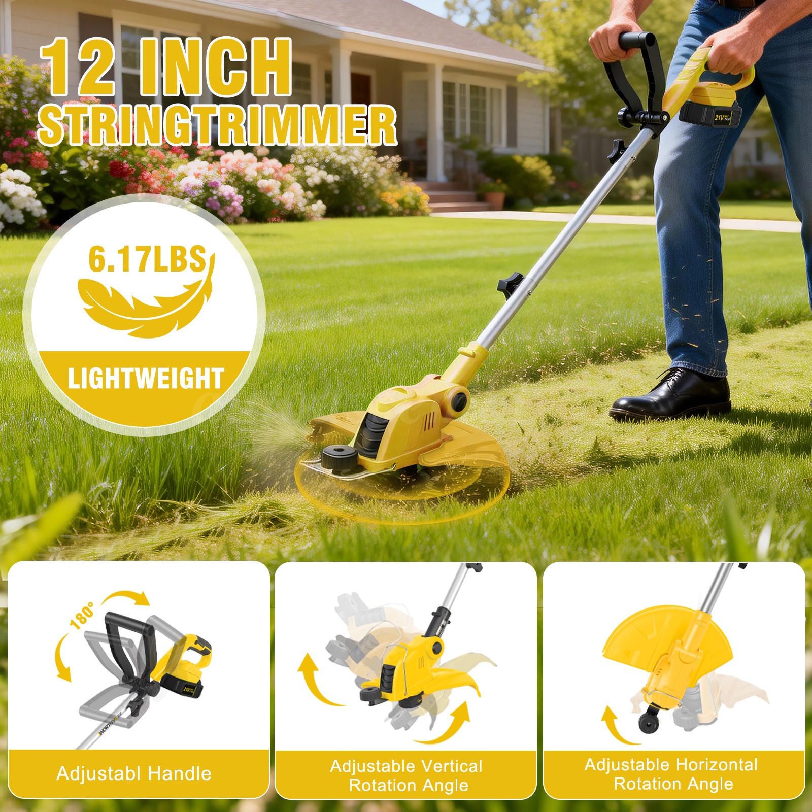 Cordless Weed Eater Electric Brush Cutter Lawn Edger Grass String Trimmer 4.0Ah