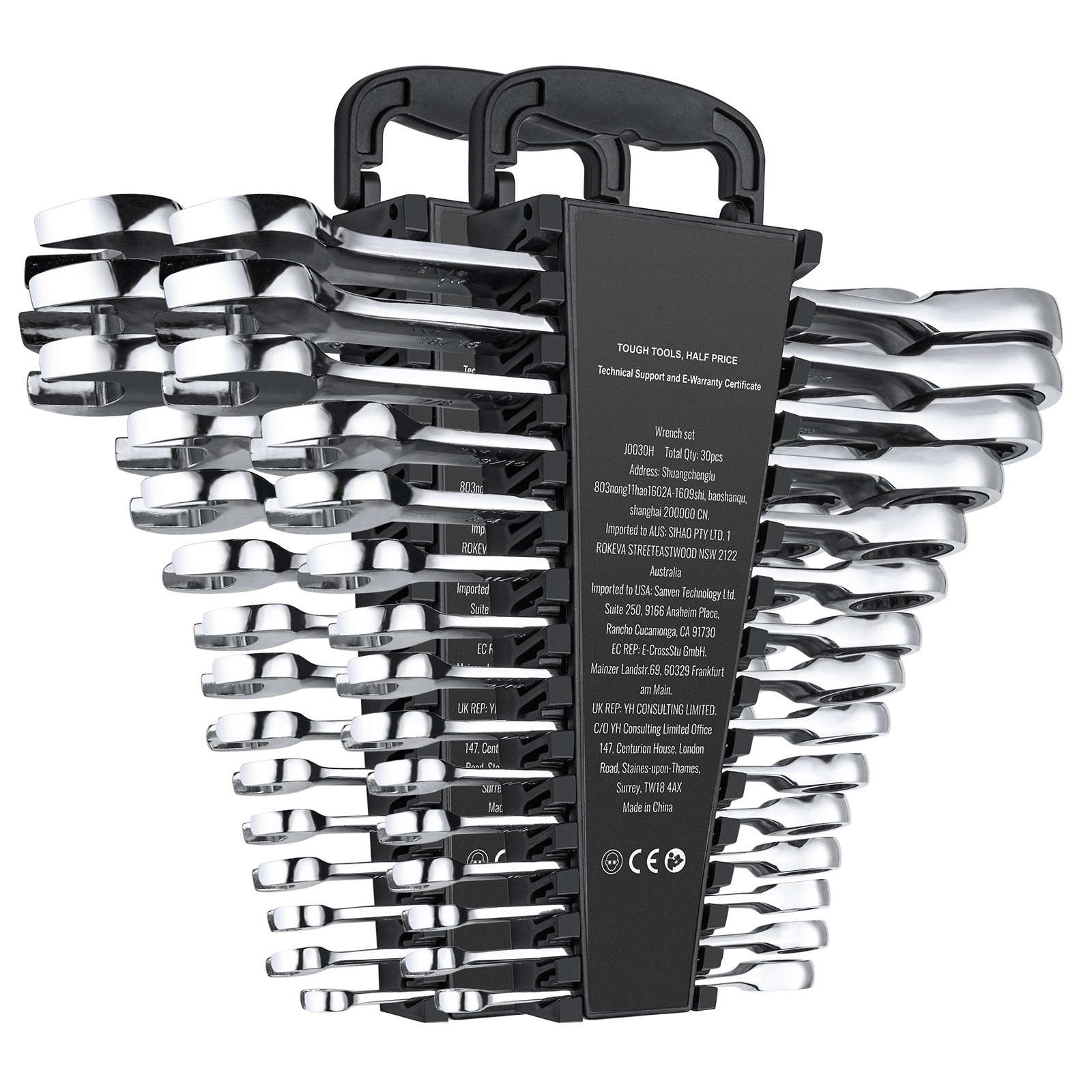 Combination Wrench Set 30 PCS SAE 1/4″ to 1″, Metric 8mm to 24mm Organizer Rack