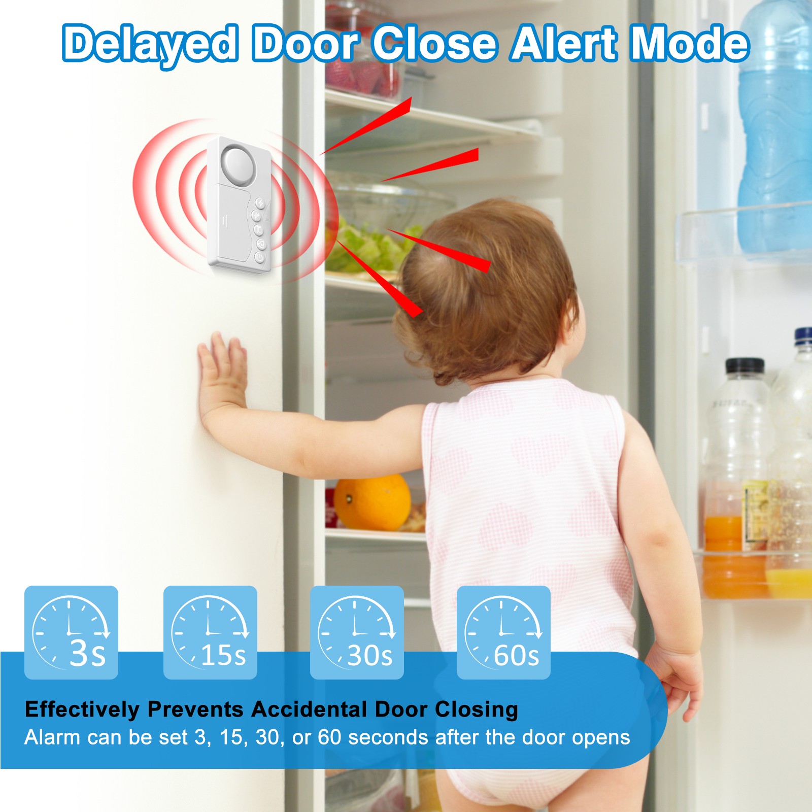 Loud 108dB Door Security Alarm 3/15/30/60S Delay 3Volumes 4Modes Anti-Theft 2PCS