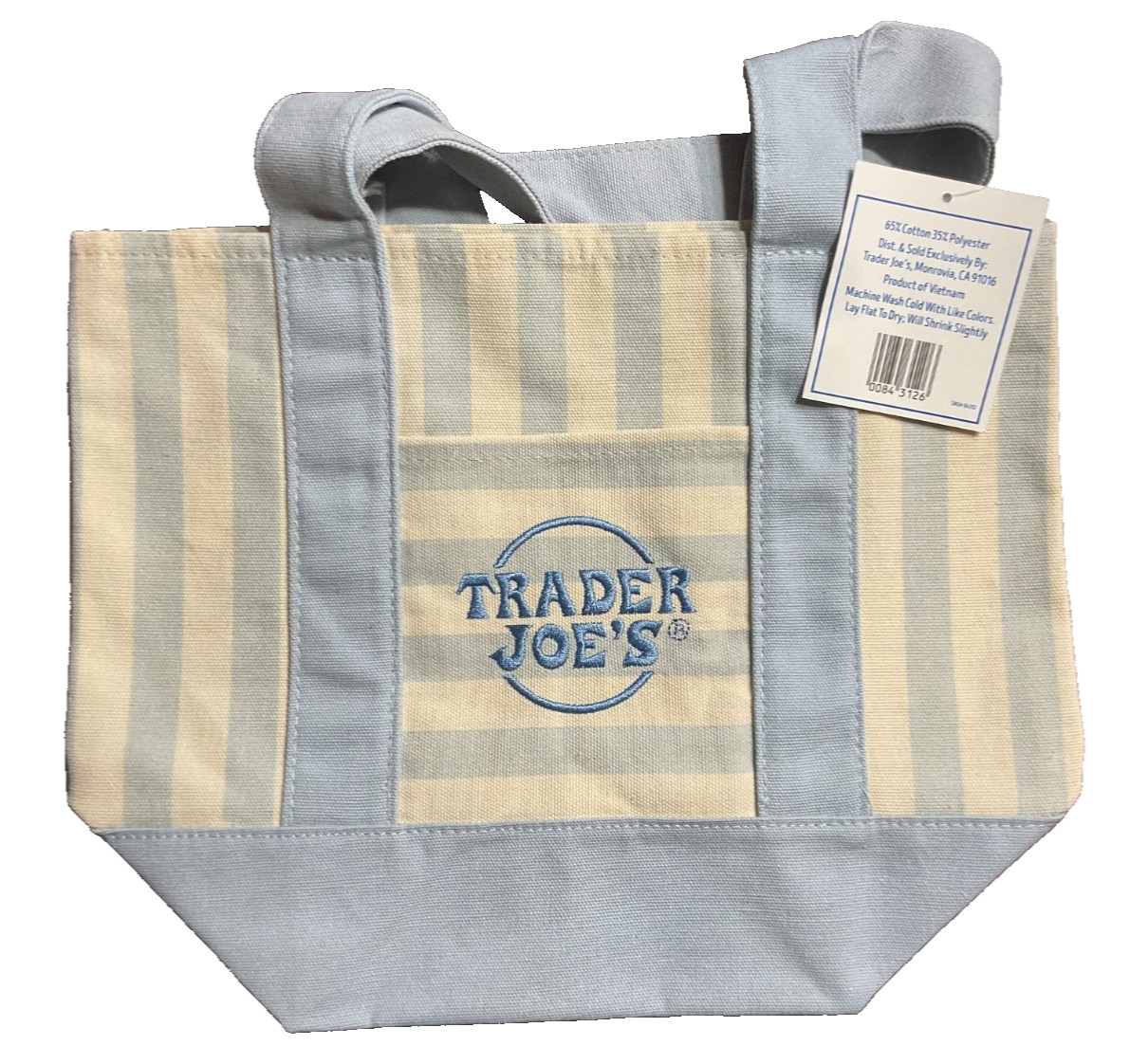Trader Joe’s Mini Canvas Tote Bag Striped Blue Brand New-Reusable