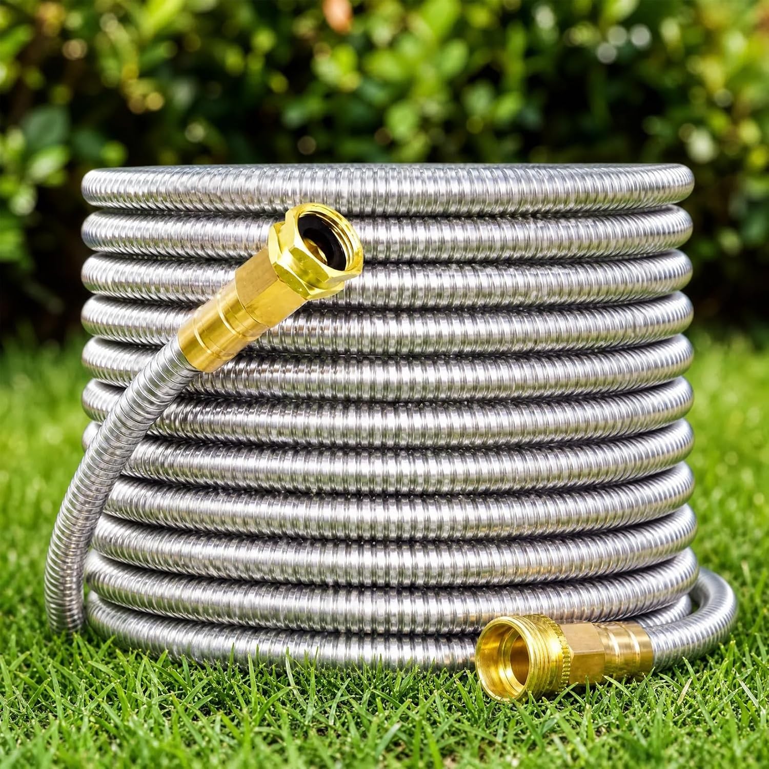 Garden Water Hose Pipe Stainless Steel 25/50/75/100 FT Flexible Hose with Nozzle