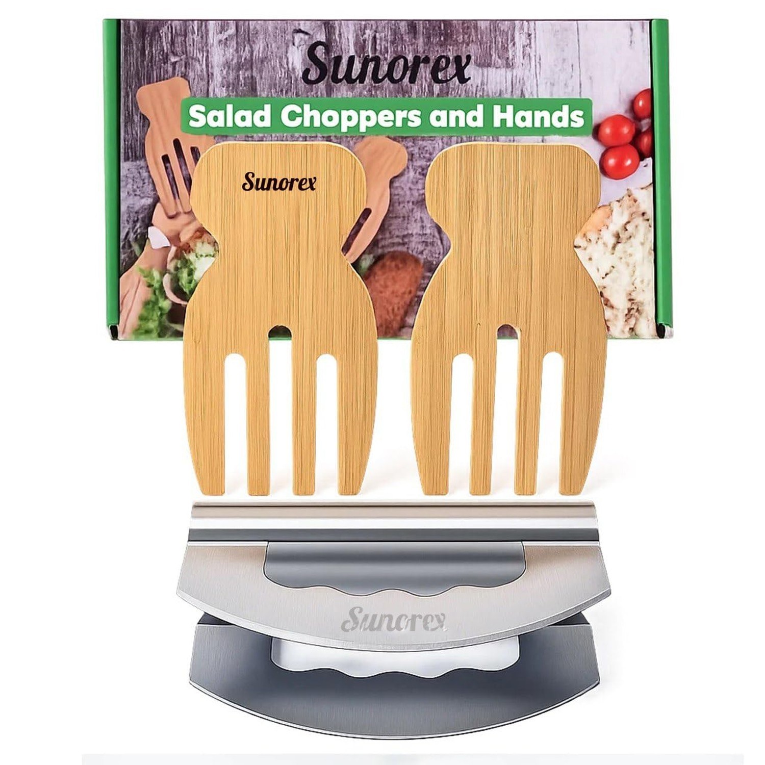Salad Chopper Set – Stainless Steel Double Blade Mezzaluna Chopper with 2