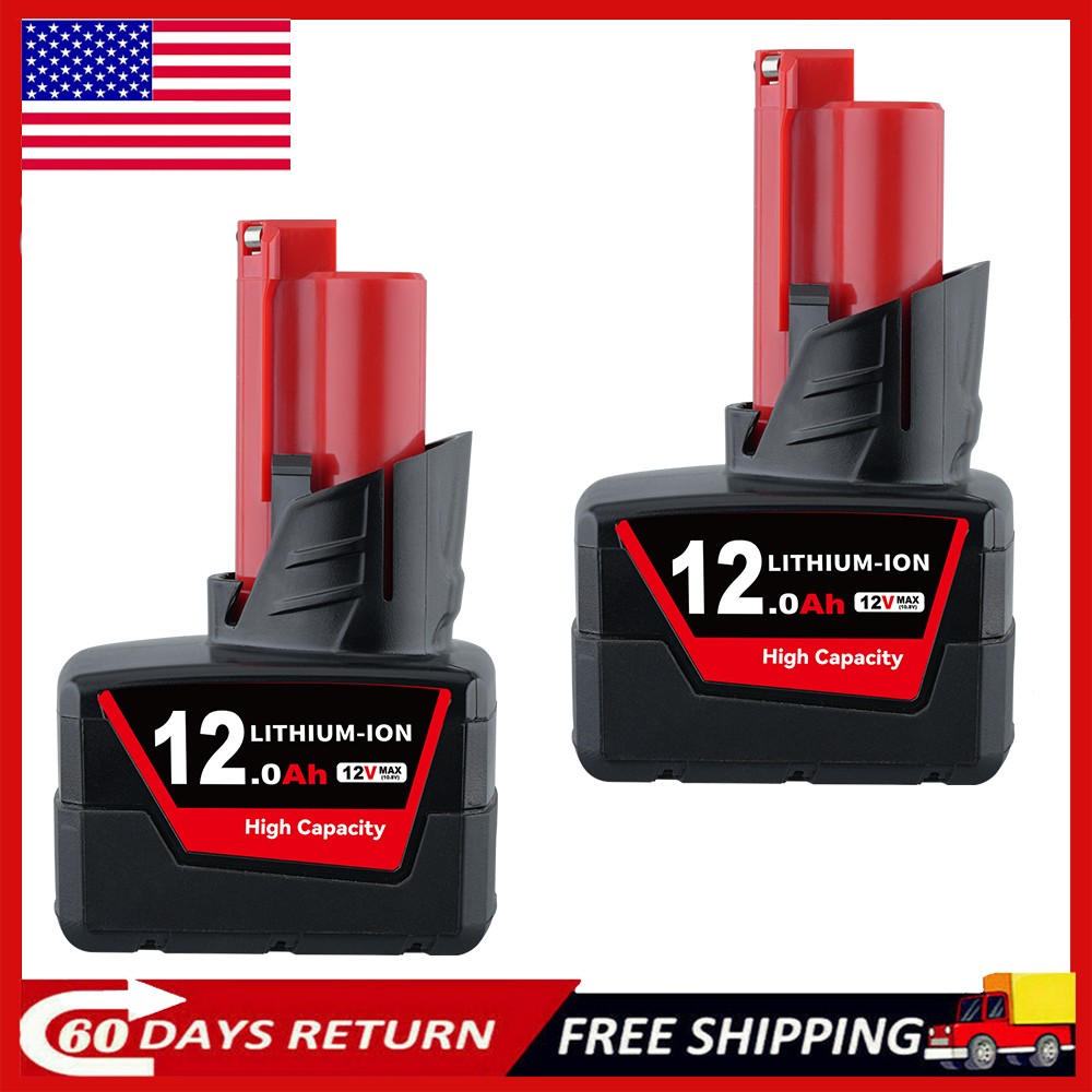 2X 12.0Ah 48-11-2460 for M12 LITHIUM 12V Extended Capacity Battery For Milwaukee