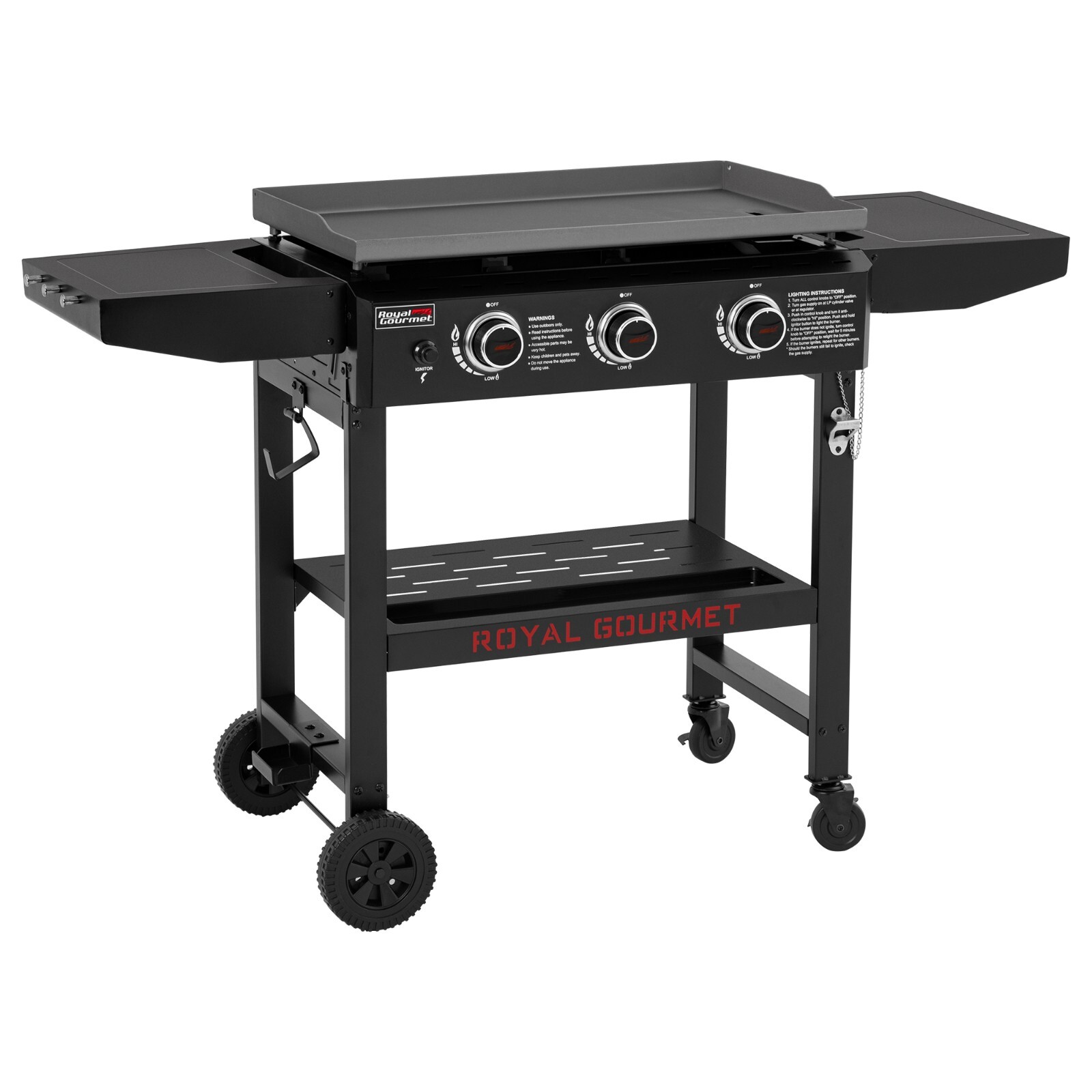 Royal Gourmet 28-Inch 3-Burner Propane Gas Griddle with Collapsible Side Shelves