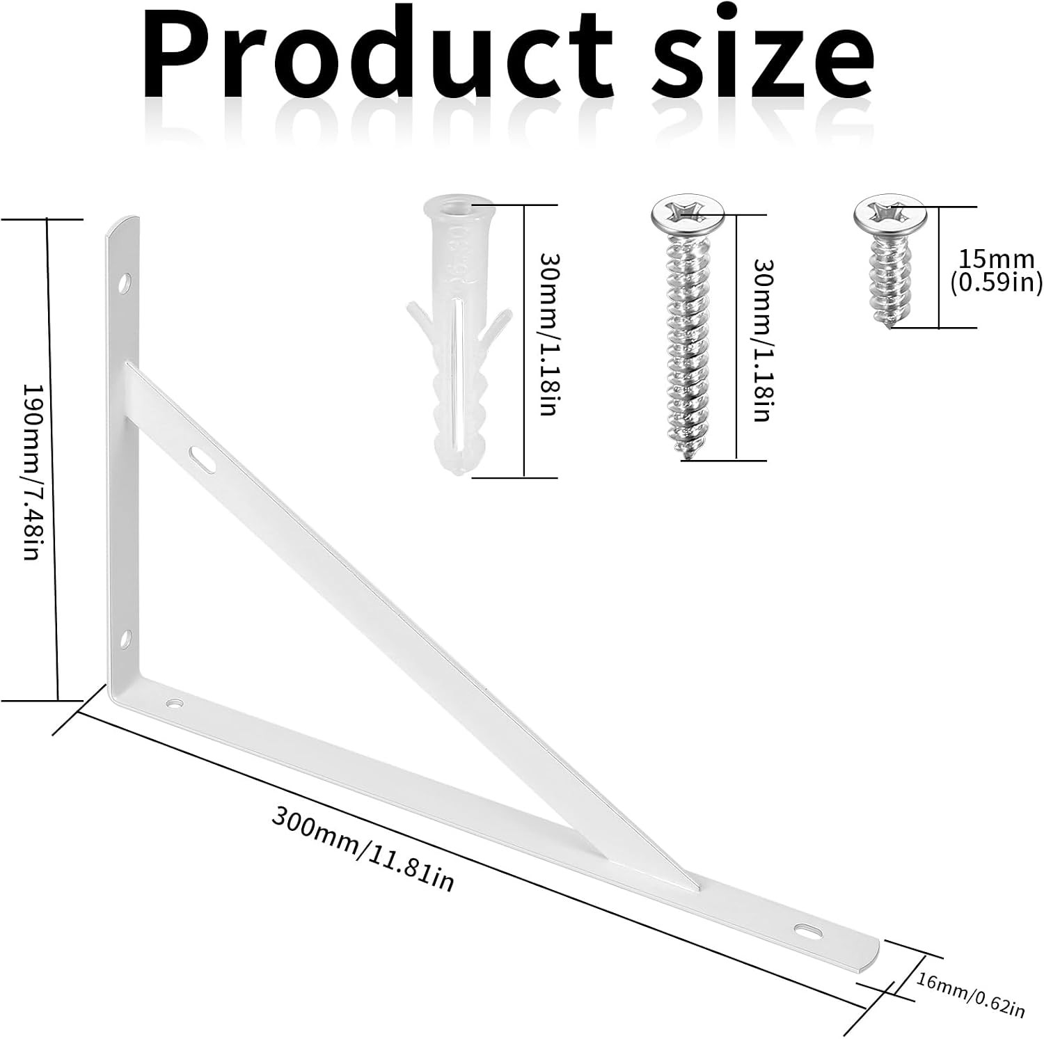 8 Pcs 11.81 x 7.48 Inch Heavy Duty White Metal Shelf Brackets, Wall Mount