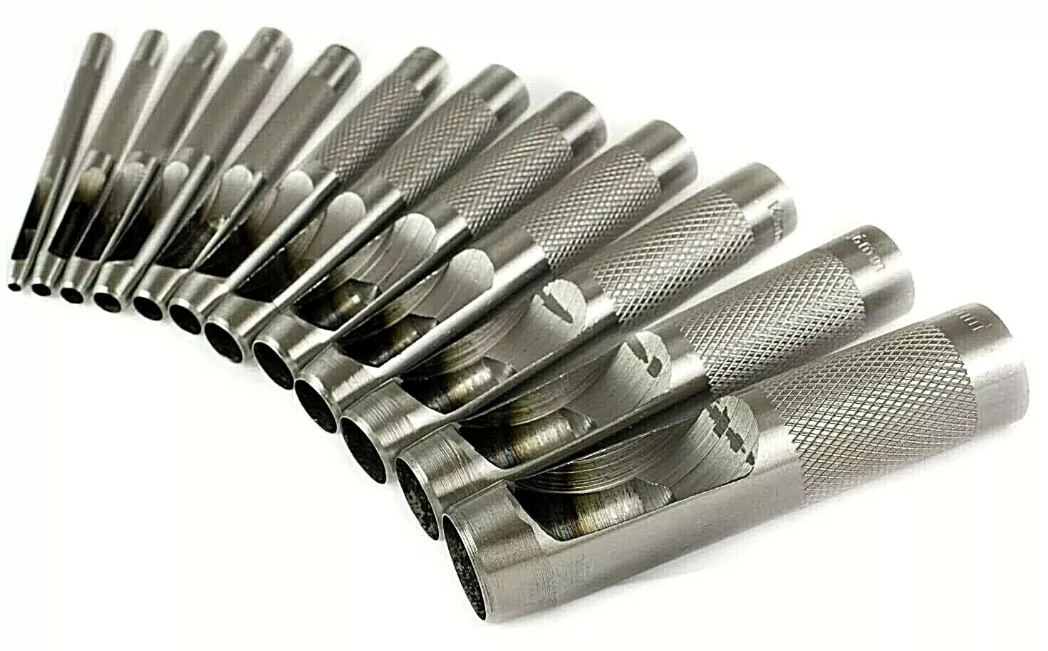 12pc HOLLOW PUNCH SET CUTS HOLES IN LEATHER PLASTIC RUBBER GASKET VINYL PAPER