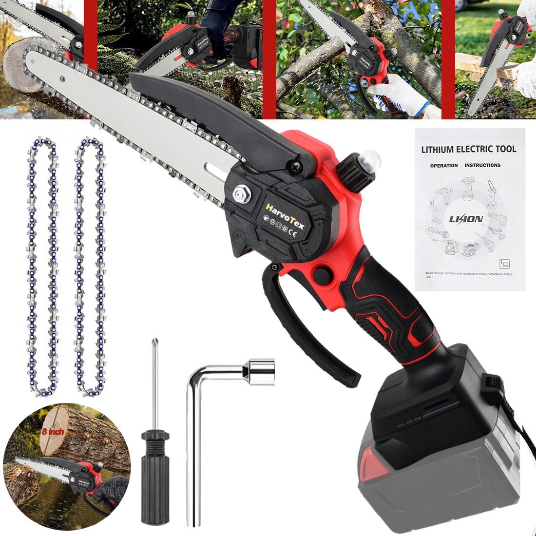 Cordless Pole Saw 8″ Mini Chainsaw w/2 Chains Handheld For Milwaukee 18V