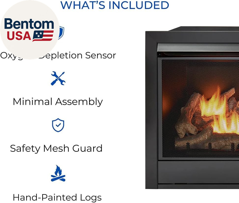 Dual Fuel Ventless Gas Fireplace Insert, Remote Control, 9 Fire Logs, Use with N