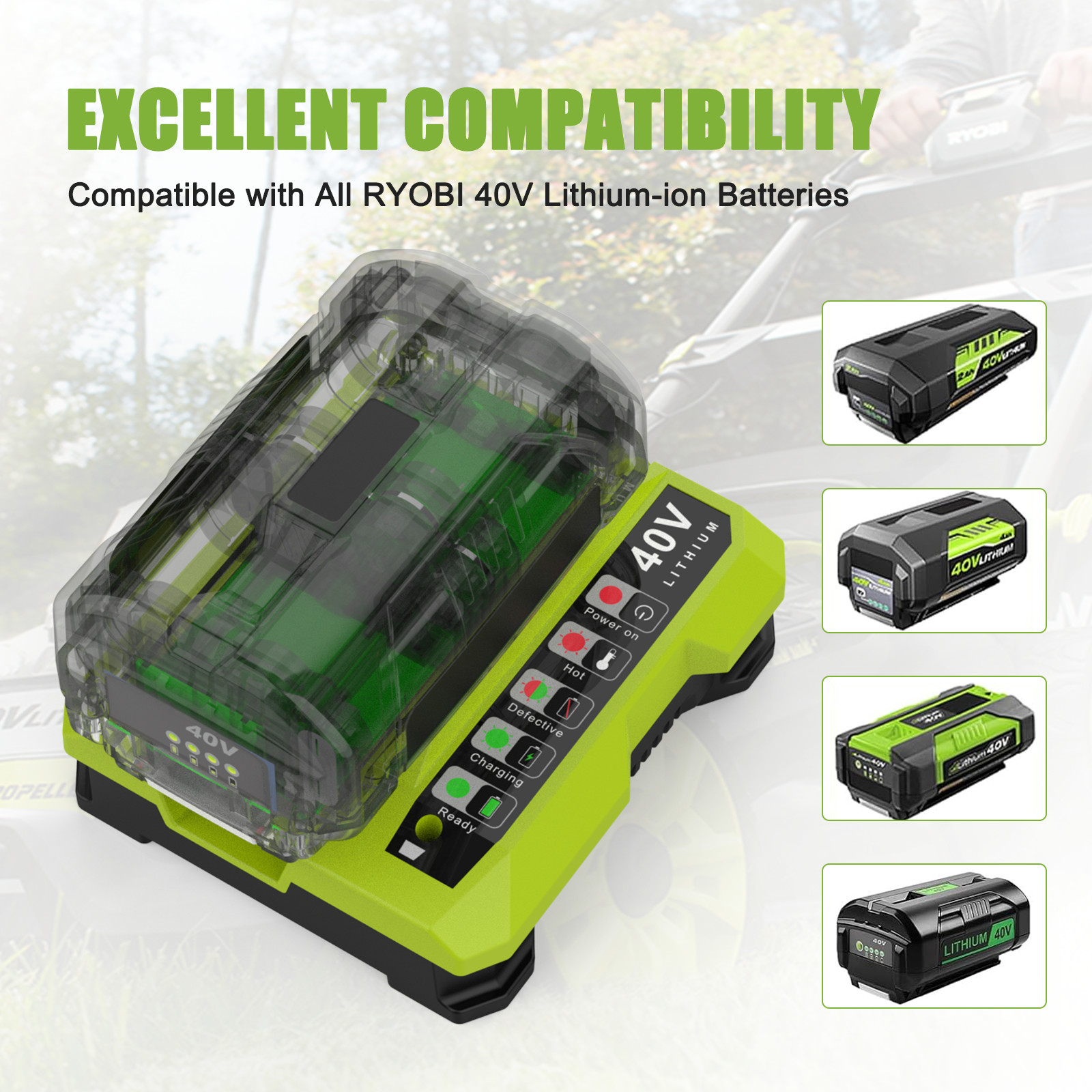 40V Rapid Charger for Ryobi One Plus 40Volt lithium-ion Battery Charger OP401