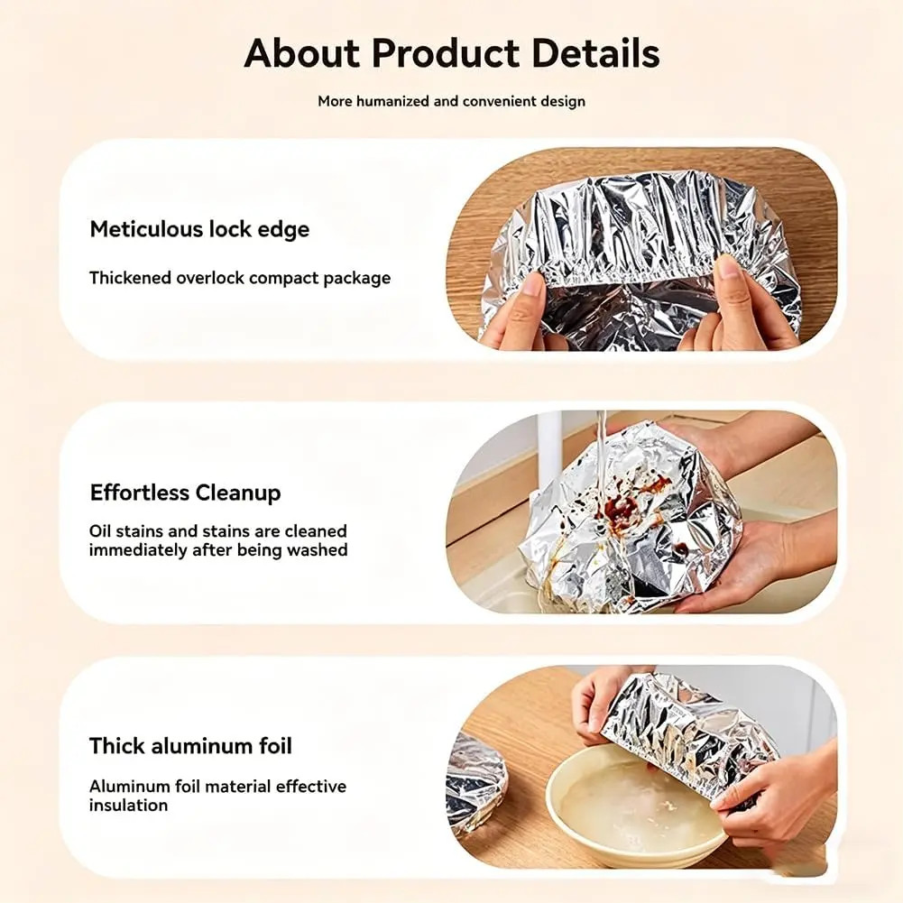 100pcs Repeatable Aluminum Foil Film Insulation Cover, Aluminum Foil Food Covers