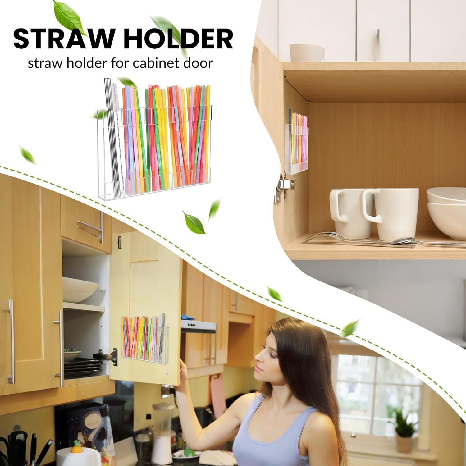 9.8in Acrylic Straw Organizer Cabinet Door Mounted Storage Transparent NEW