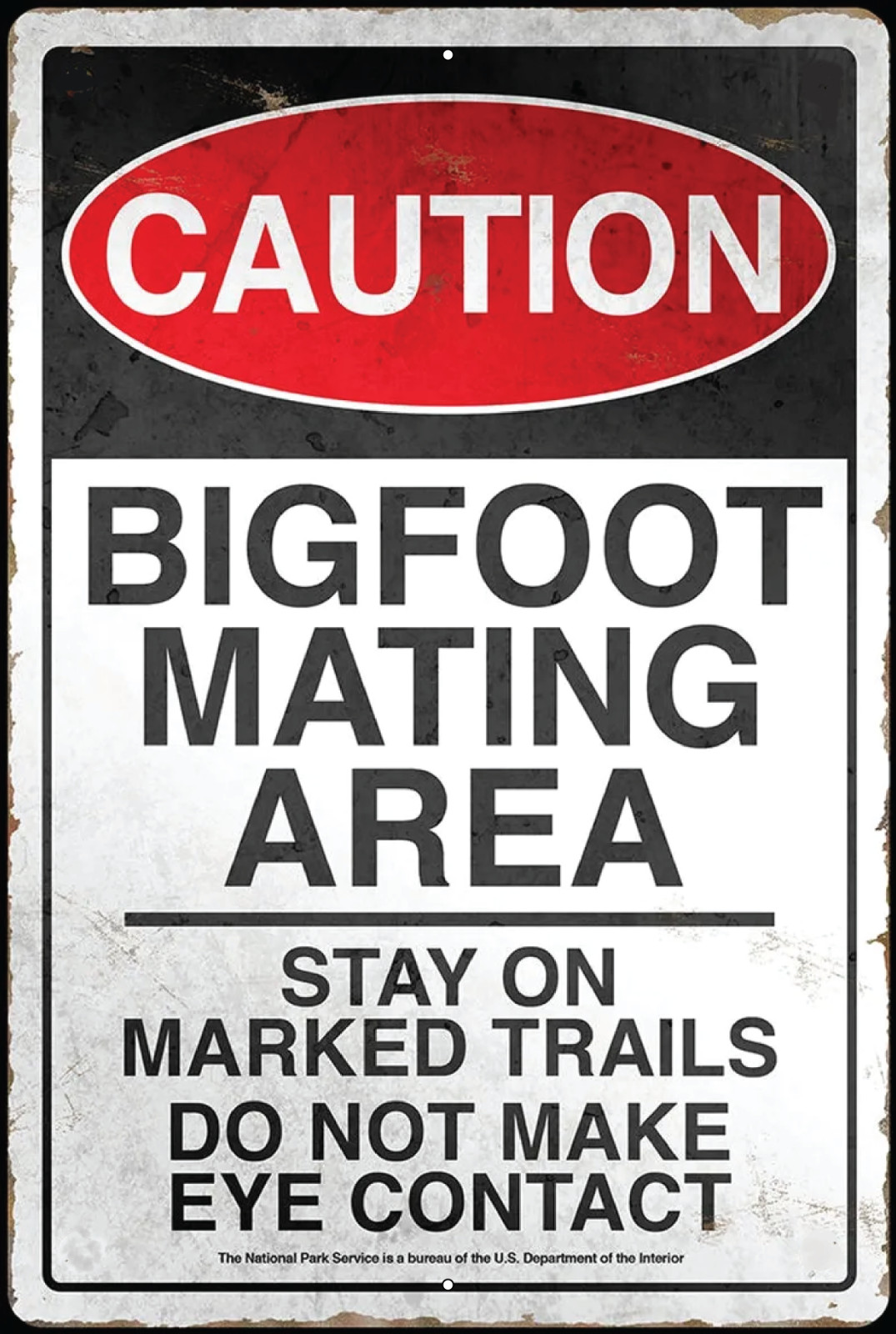 BIGFOOT MATING AREA CAUTION RUSTIC RETRO TIN METAL ALUMINUM SIGN 8 X 12 IN