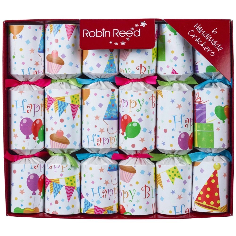 Robin Reed E6 6pc 8.5in Themed Party Crackers – Happy Birthday 42301.NOV