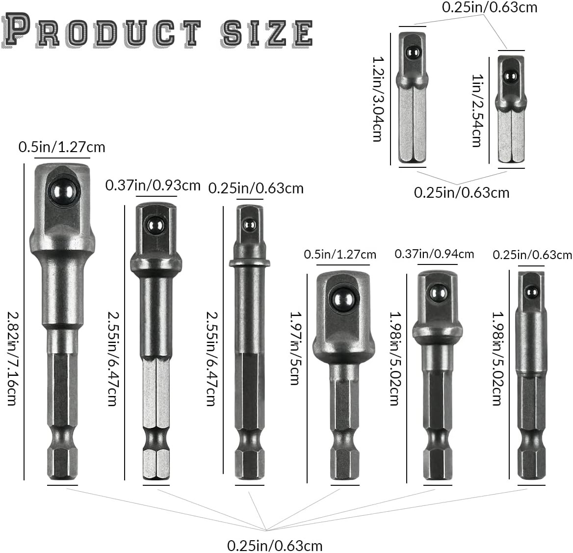8 Pcs Drill Bit Socket Adapter Set Hex Shank 1/4″ 3/8″ 1/2″ Nut Driver for Power