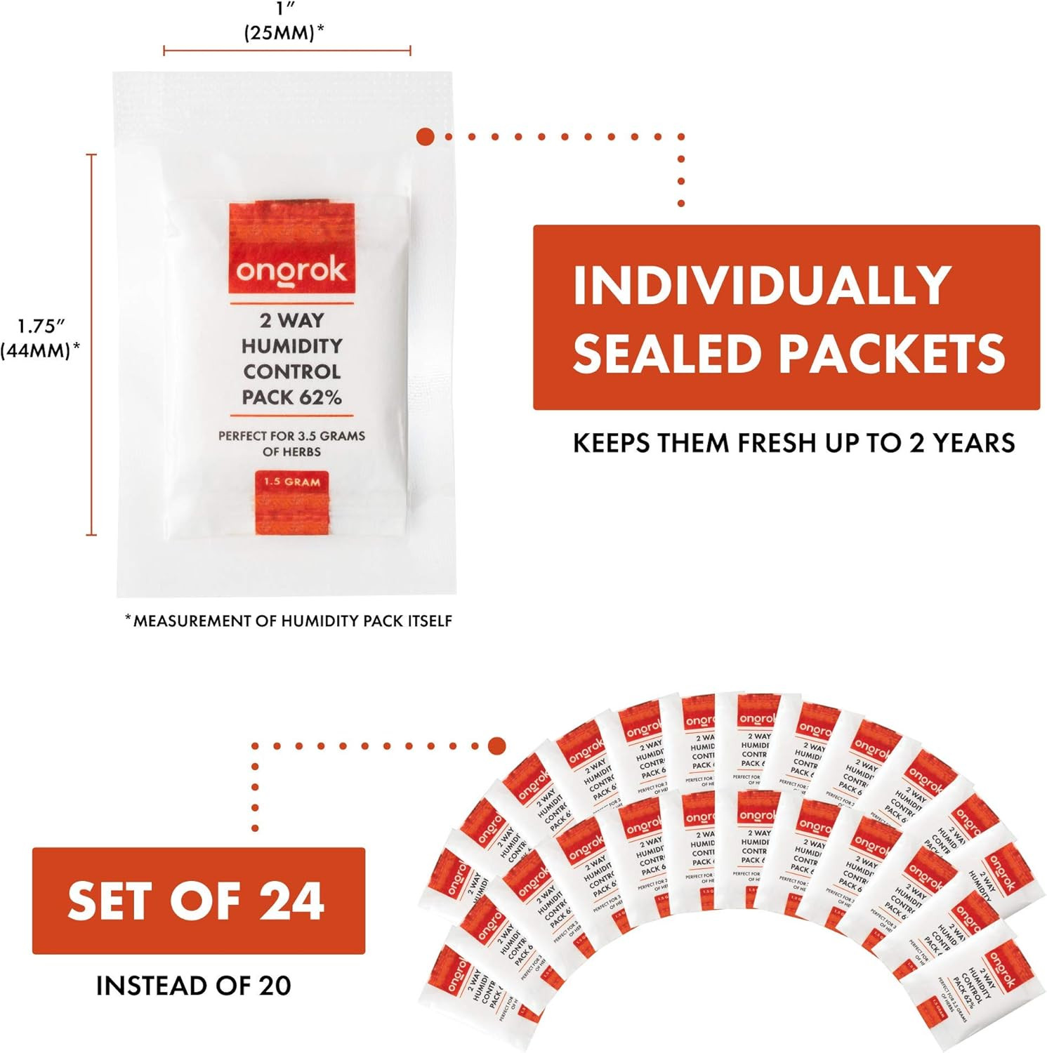 24 Pack 62% Humidity Control Packets 1.5g For Up To 1/8 oz Storage Jars