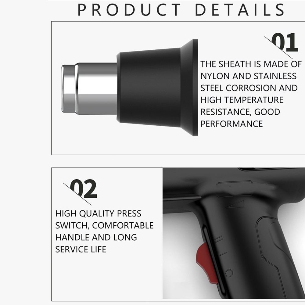 2000W Heat Guns Fast Heat Hot Air Gun Kits Dual Temperature Power with 4 Nozzles